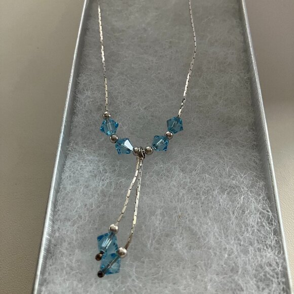Blue Topaz Y Necklace 15.5” 925 Sterling Silver - Picture 5 of 6